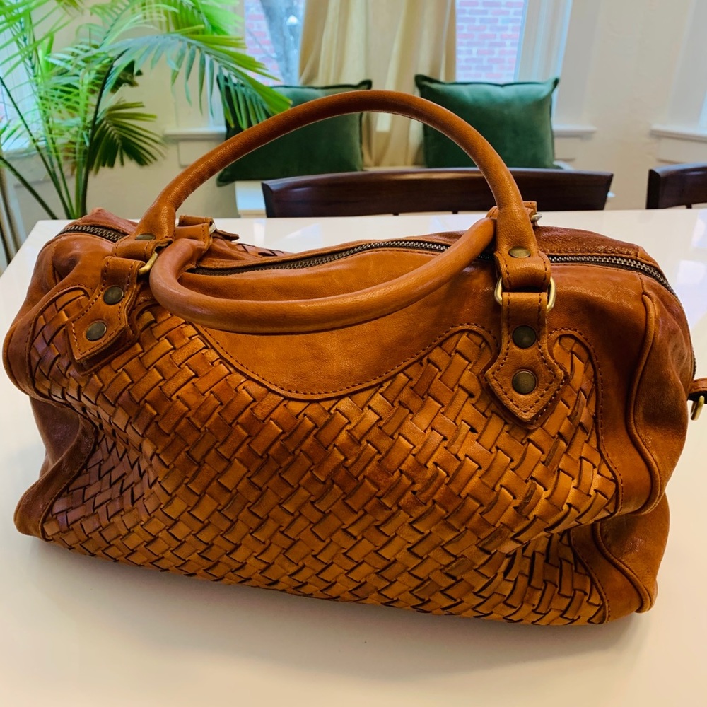 Woven leather weekender